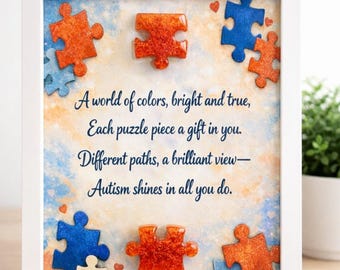 Unique by Design, A Promise in Every Piece. Framed Autism Decor/Gift
