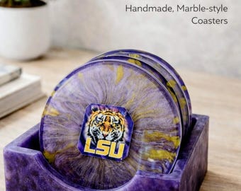 Personalized Sports Team Resin Coasters | Choose Your Team | Handmade Fan Gift with Holder