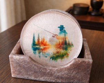 Handmade Fishing Resin Coaster Set, Angler Gift, Lake House Decor