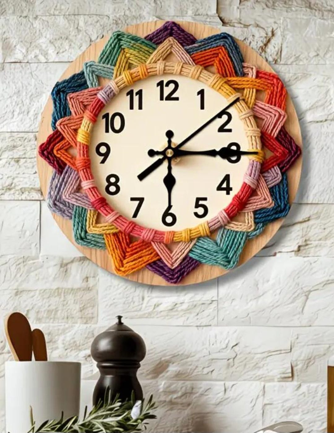 Handmade Colorful Yarn Wall Clock, Boho Home Decor - Etsy