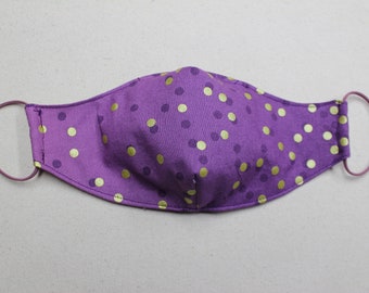 Handmade Fabric Face Mask Purple Ombre and Gold Dots- Size Small
