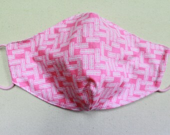 Handmade Cotton Face Mask Pink and White Print - Size Medium