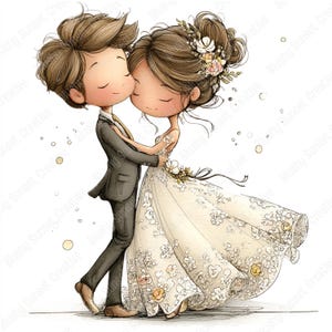 33 JPG Clipart ślubny, Fantazyjny pakiet JPG Clipart dla pary młodej, Motyw ślubu, Panna młoda i pan młody, Pobieranie cyfrowe, Użytek komercyjny zdjęcie 1