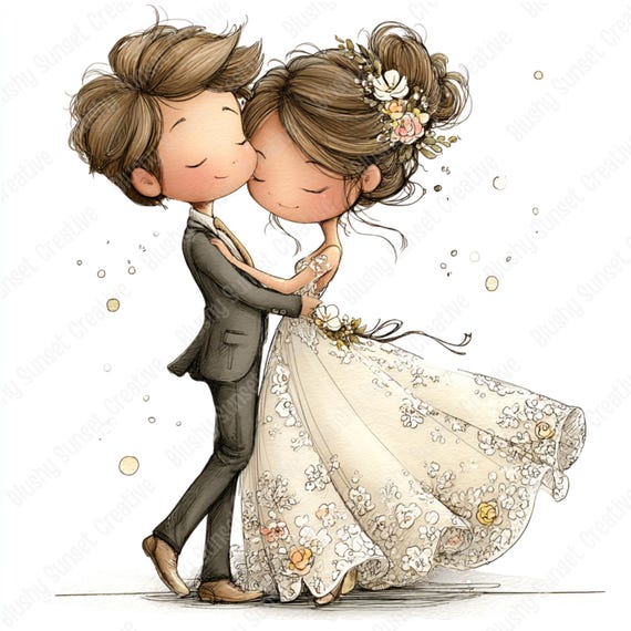 33 JPG Wedding Clipart, Whimsical Wedding Couple Clipart JPG Bundle, Wedding Theme, Bride and Groom, Digital Download, Commercial Use