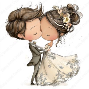 33 JPG Clipart ślubny, Fantazyjny pakiet JPG Clipart dla pary młodej, Motyw ślubu, Panna młoda i pan młody, Pobieranie cyfrowe, Użytek komercyjny zdjęcie 17