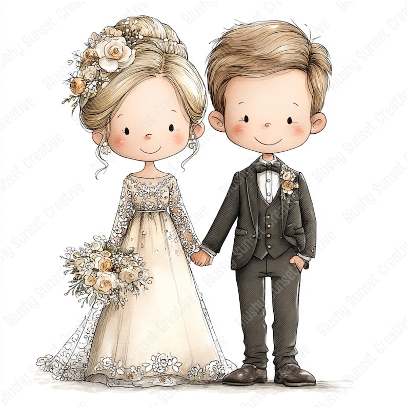 33 JPG Clipart ślubny, Fantazyjny pakiet JPG Clipart dla pary młodej, Motyw ślubu, Panna młoda i pan młody, Pobieranie cyfrowe, Użytek komercyjny zdjęcie 19