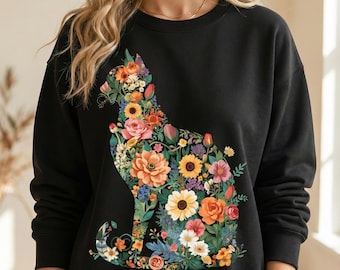 7 Flower Cat Png Sublimation Design Wildflowers Png Cat Lover Png Kitten Png Trendy Png T-Shirt Design Instant Download Png