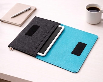 Felt iPad Sleeve with Pocket, Handmade Tablet Case Cover, Fits Pro Air 11 13 12.9