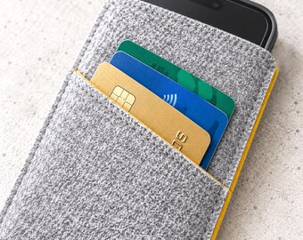 Felt iPhone Sleeve with Card Holder, Felt Phone Case, Slim Wallet Pouch, Minimalist iPhone Case, Custom Fit Sleeve