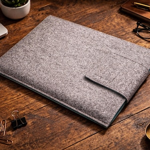 Felt MacBook Sleeve, Dark Grey Orange Two-Tone, Custom Laptop Case