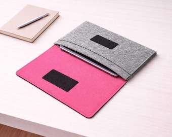 Felt iPad Sleeve with Pocket, Handmade Tablet Case, Fits iPad Pro Air 11 12.9 13, Keyboard Compatible