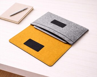 Felt iPad Sleeve with Pocket, Handmade iPad Case, Fits Pro Air 11 12.9 13