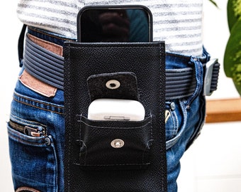 iPhone with AirPods Pro Belt Case, Phone & Earbuds Belt Pouch Holster, Gift for Men, Working Men Gear, Husband Belt Tool, Grandpa Gifts