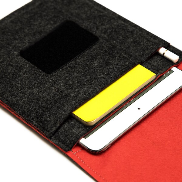 iPad Mini Sleeve with Pencil Pocket, Handmade from Vegan Felt, Fits with Additional Keyboard/Covers/Cases