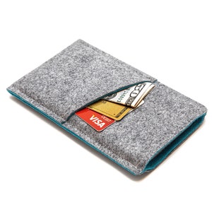iPhone 16/15/14 Pro Max Sleeve, iPhone 13 mini Felt Sleeve, iPhone 14 Plus Pouch, Grey & Turquoise, Padded, Shock Resistant