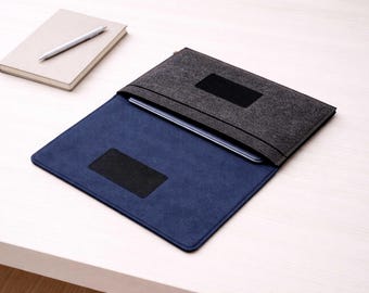 Felt iPad Sleeve with Pocket, Handmade Tablet Case, Fits iPad Pro Air 11" 13"
