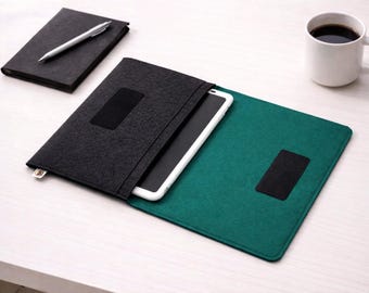 Felt Tablet Sleeve with Pocket, Handmade iPad Case, Fits Pro Air 11 12.9 13