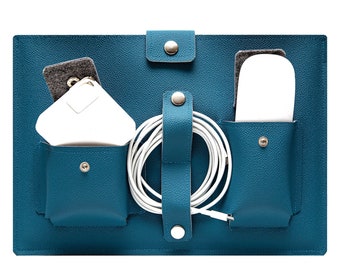 MacBook Case with Power Adapter & Magic Mouse Pockets, Cable Holder. Custom Laptop Bag Sleeve