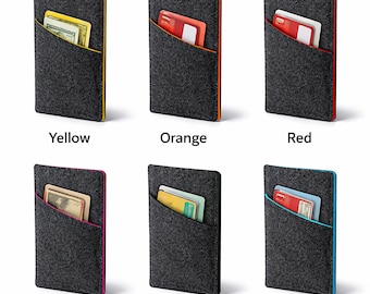 Felt iPhone Sleeve with Card Pocket | Handmade Phone Cover | Minimalist Wallet Case, Custom Fit