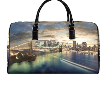 Bolsa de viaje personalizada de la ciudad de Nueva York - Grande (Parche corto negro) (Modelo 1735)