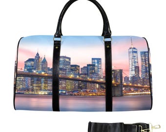 Brooklyn Bridge Travel Duffel Bag Black long Patch (Model 1734)