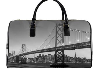 San Francisco Skyline and Bay Bridge Travel Bag-Large (Black Short Patch) (Model 1735)