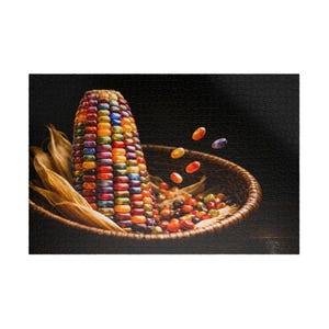 Rainbow Glass Gem Corn Jigsaw Puzzle - Autumn Harvest Array - 252, 520, 1014 Pieces