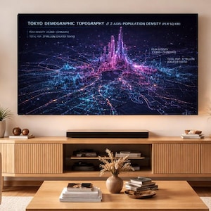 Samsung Frame TV Art - Tokyo 3D Population Density Map, Cyberpunk Data Visualization 4K Wallpaper