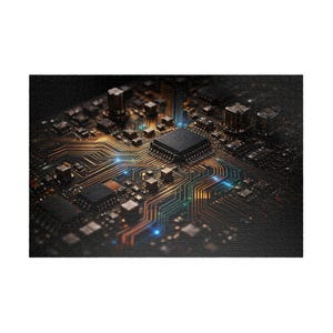 Black Gold PCB Jigsaw Puzzle Glowing Microchip Circuit Board Tech Art Engineer Gift STEM Hobby