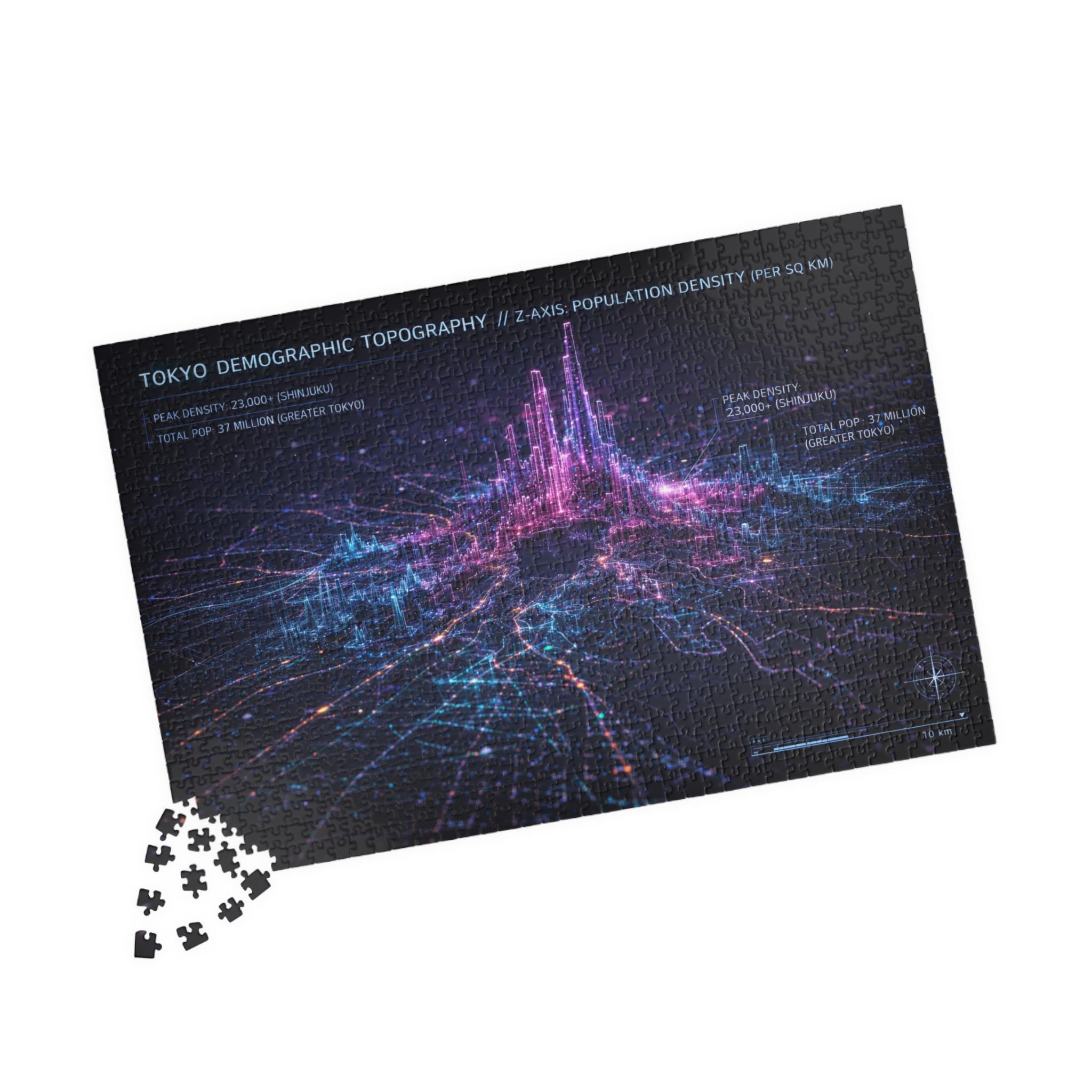 TOKYO RECORD MAP: 音楽人間必読本 Jigsaw Puzzle Tokyo Population Density 3D Map Cyberpunk Data