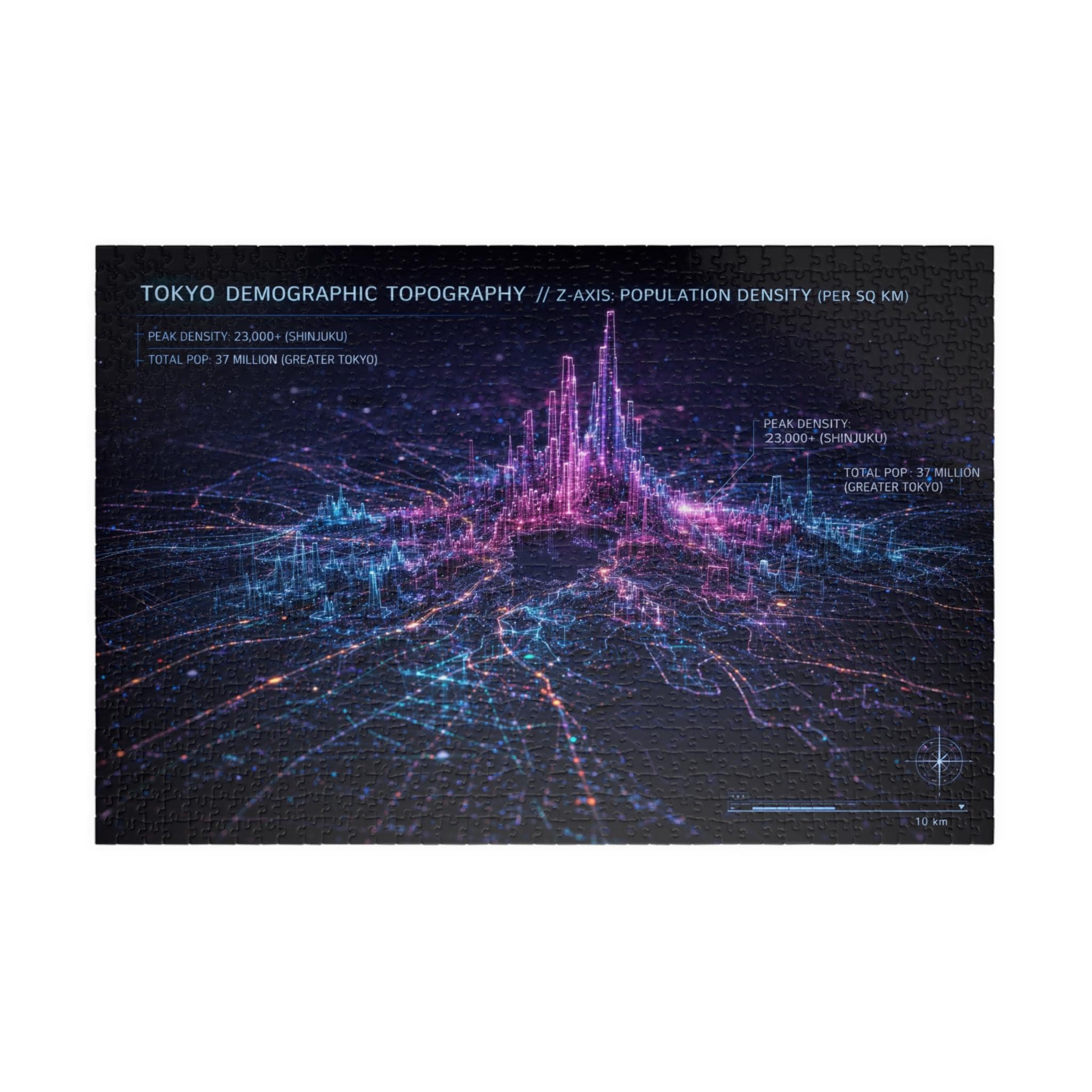 Jigsaw Puzzle Tokyo Population Density 3D Map Cyberpunk Data