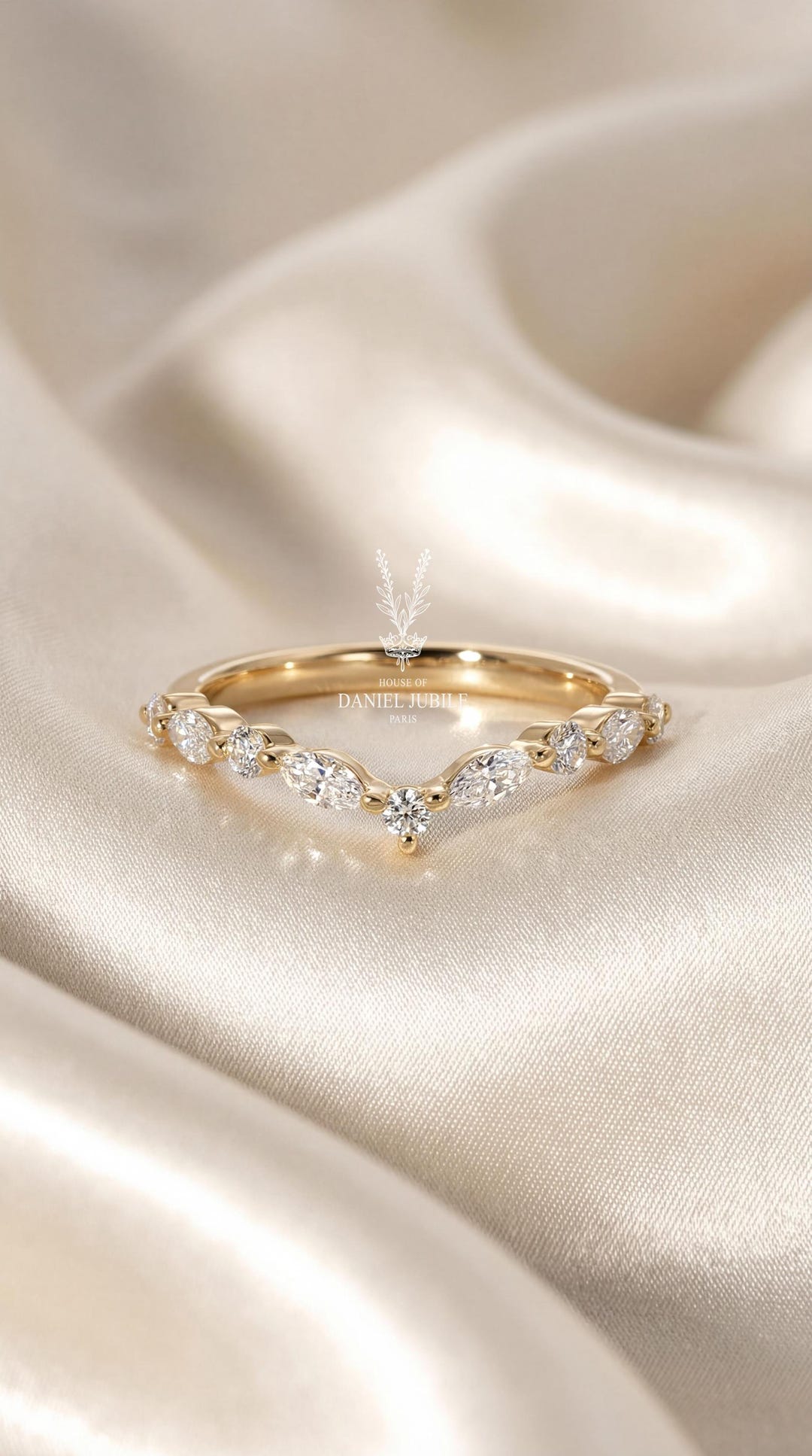 Art Deco 14k Gold Chevron Wedding Band, 0.40ct Lab Diamond Nesting ...