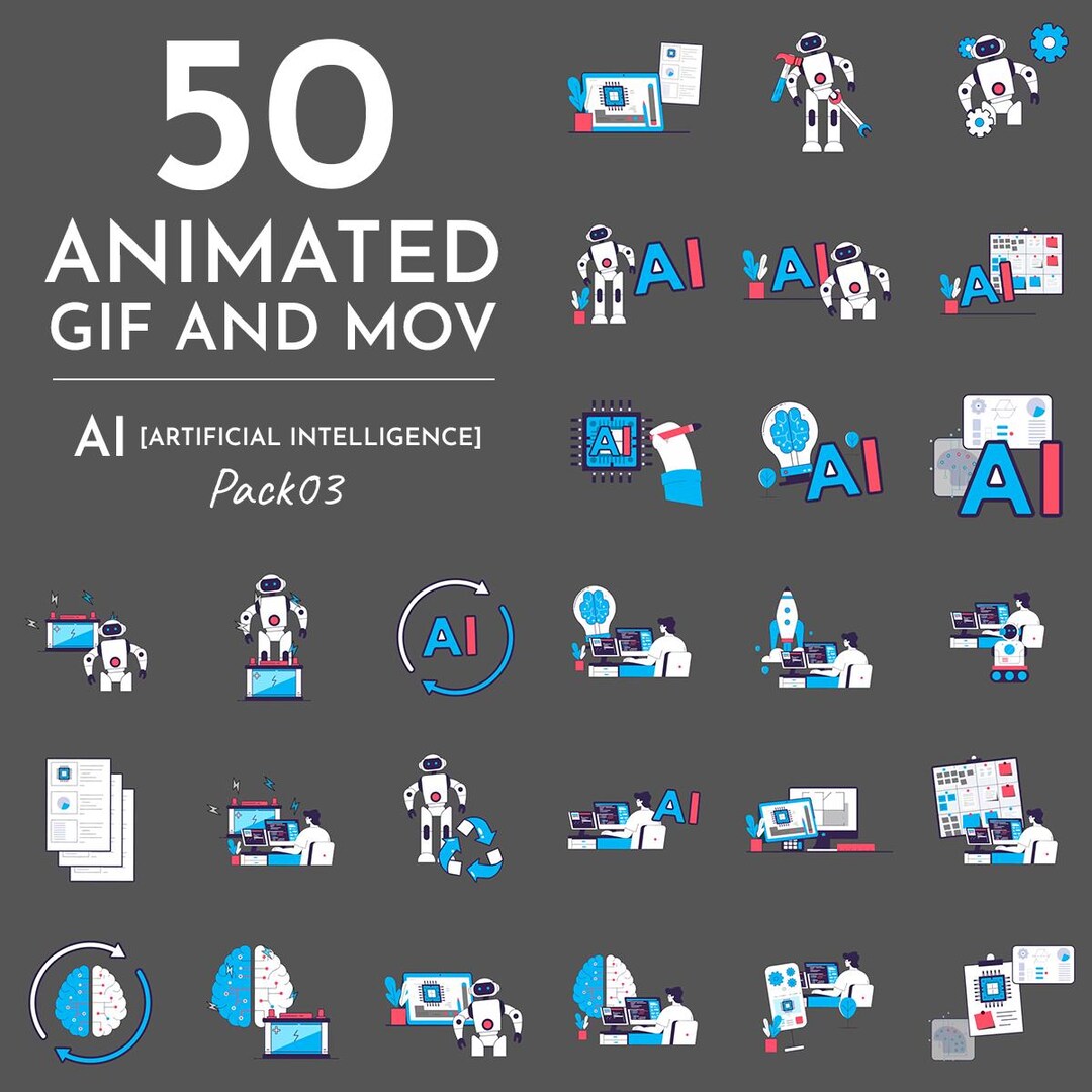 Animated AI Icons | Robots, Tech, Startup Scenes (GIF & MOV Digital ...