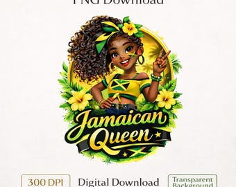Jamaican Queen PNG, Afrocentric Jamaica Art, Black Woman Sublimation Download