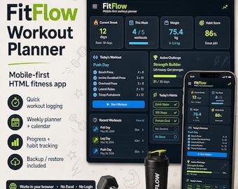 Workout Planner App, Gym Log, Fitness Journal, Habit & Weight Tracker, No Excel
