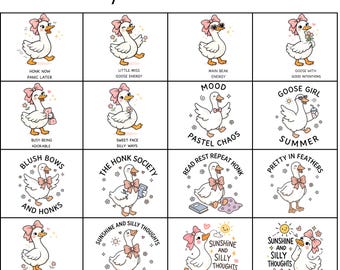 Funny Goose PNG Bundle, Pastel Clipart, Trendy PNG Designs, Instant Download