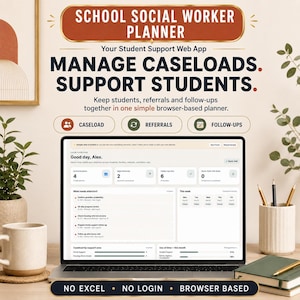 School Social Worker Planner | Social Work Caseload Tracker, Student Support, Case Management & Referral Organizer