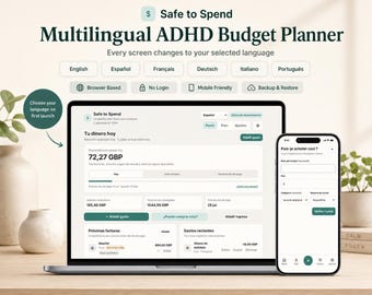 ADHD Budget Planner, Expense & Spending Tracker, Safe to Spend, Multilingual HTML Planner