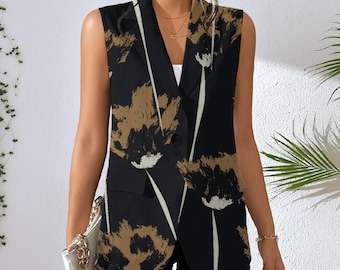 Floral Blazer Vest for Women, Tailored Statement Vest, Office to Wedding Outfit