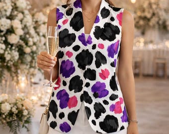 Cow Print Blazer | Colorful Abstract Vest | Statement Wedding Guest Blazer