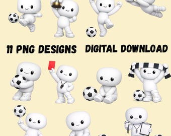 Soccer PNG Bundle, Kids Clipart Set, Ball Mascot Digital Download