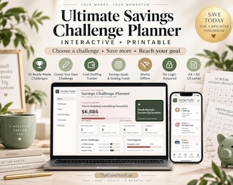 Savings Challenge Planner | Budget Planner, Cash Stuffing, Sinking Funds, 52 Week & 100 Envelope Tracker