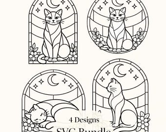Stained Glass Cat SVG Bundle, Cat Suncatcher Designs, digitaler Download