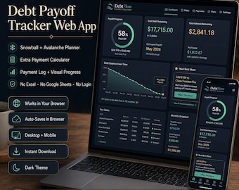 Debt Payoff Tracker Web App, Debt Snowball Calculator, Budget Planner Digital Download