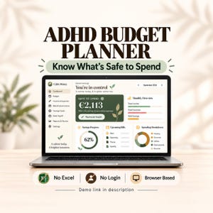 ADHD-Friendly Budget Planner, Safe-to-Spend Tracker, Browser App (Digital Download)