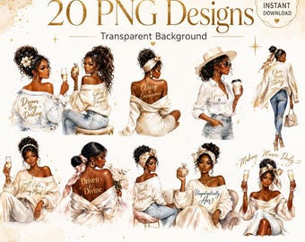 20 Boss Lady PNG Bundle, Black Woman Clipart, Afrocentric Watercolor Art
