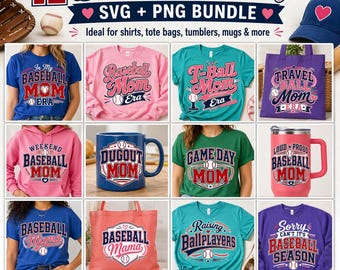 Baseball Mom SVG PNG Bundle, Game Day Shirt Designs, Baseball Season Files