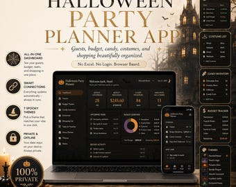 Halloween Party Planner App, Spooky Digital Planner & Checklist