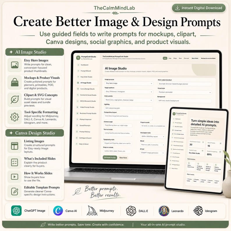 AI Prompt Builder Web App for Etsy Sellers, ChatGPT Prompts, Digital Download image 3