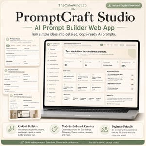 AI Prompt Builder webbapp för Etsy-säljare, ChatGPT-prompter, digital nedladdning